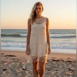 ALTERED STATE CROCHET COASTAL COWGIRL WESTERN FRINGE BOHO CONCERT DRESS SZ S-M